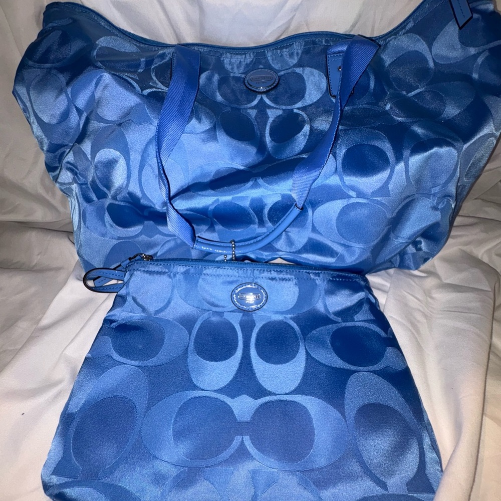 Coach Blue Monogram Tote Bag